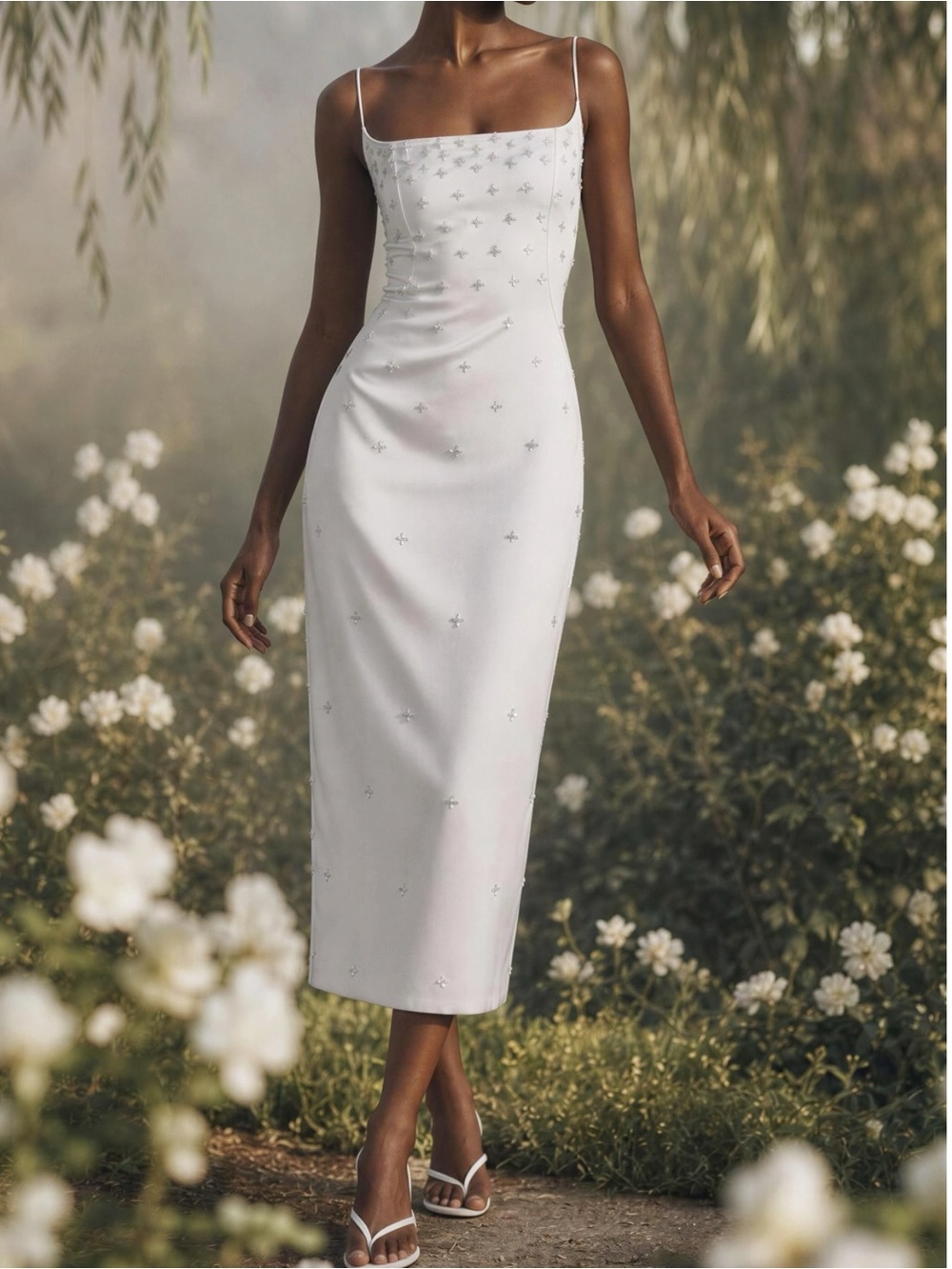 BHLDN Deco Bombshell Midi Dress, White Dahlia, Medium - Picture 4 of 10